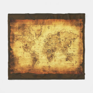 Cobertor De Velo Mapa Antigo do Mundo Dourado