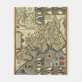 Cobertor De Velo Mapa Antigo Fantástico de Monstro Marinho
