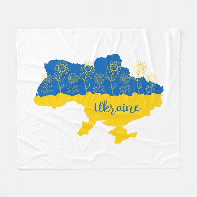 Cobertor De Velo Mapa da Ucrânia com girassol e bandeira ucraniana (Frente (Horizontal))