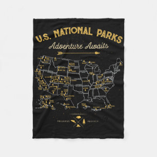 Cobertor De Velo Mapa de 63 Parques Nacionais Parque EUA Retro Vint