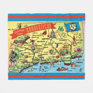 Cobertor De Velo Mapa de cartão postal de Connecticut