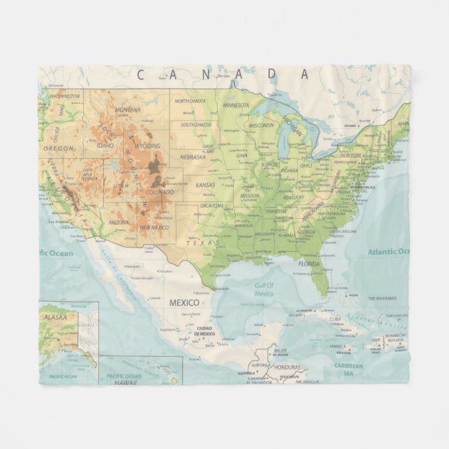 Cobertor De Velo Mapa de cor retro do mundo (Frente (Horizontal))