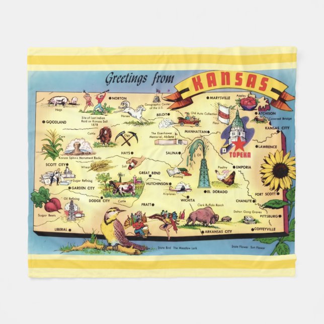Cobertor De Velo Mapa de Kansas em Cartão Postal (Frente (Horizontal))