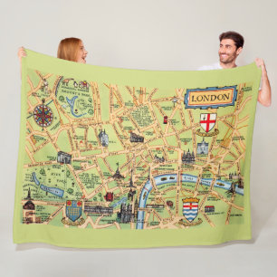 Cobertor De Velo Mapa de Londres Ilustrado Colorido