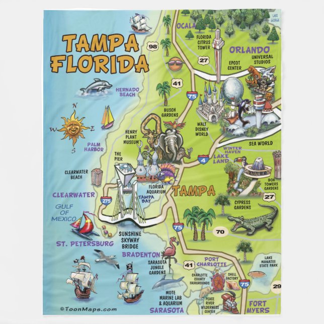 Cobertor De Velo Mapa Divertido Tampa Florida (Frente)