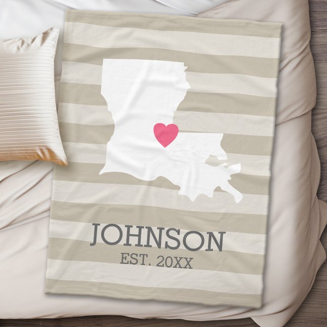 Cobertor De Velo Mapa do Estado de Luisiana - Cidade Casada Persona (State Personalized Fleece Blanket)