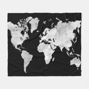 Cobertor De Velo Mapa do mundo cinzento preto do design 70