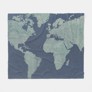 Cobertor De Velo Mapa do Mundo de Linen Azul
