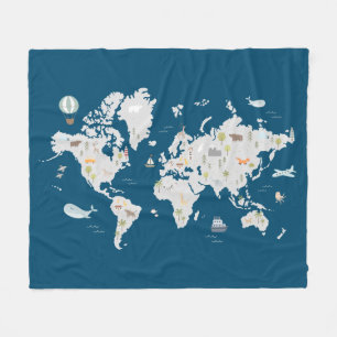 Cobertor De Velo Mapa do Mundo dos Animais