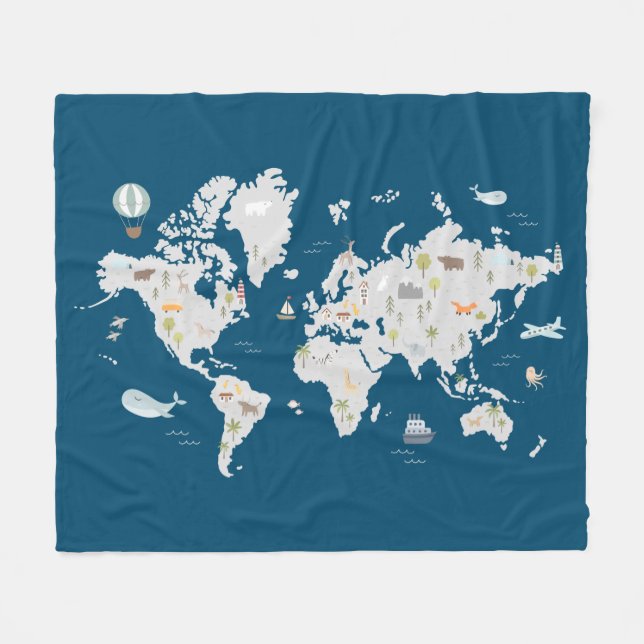 Cobertor De Velo Mapa do Mundo dos Animais (Frente (Horizontal))