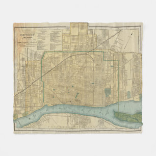 Cobertor De Velo Mapa do vintage de Detroit Michigan (1895)