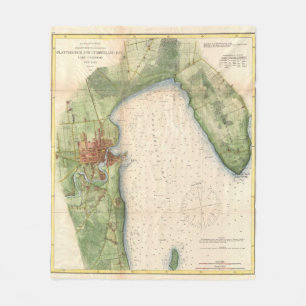Cobertor De Velo Mapa do vintage de Plattsburgh New York (1872)