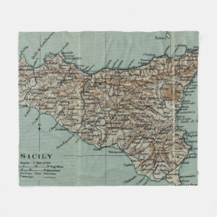 Cobertor De Velo Mapa do vintage de Sicília Italia (1911)