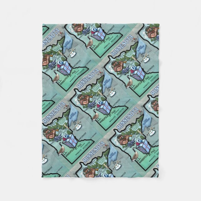 Cobertor De Velo Mapa dos desenhos animados de Minnesota (Frente)