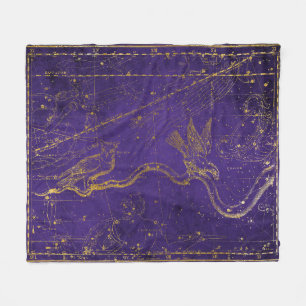 Cobertor De Velo Mapa Estelar Roxo e Dourado Ilustrado Vintage