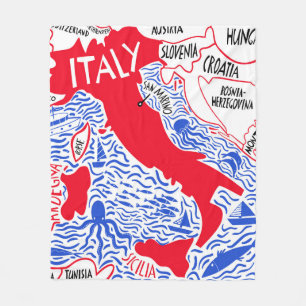 Cobertor De Velo mapa estilizado da Itália desenhado à mão. ilus