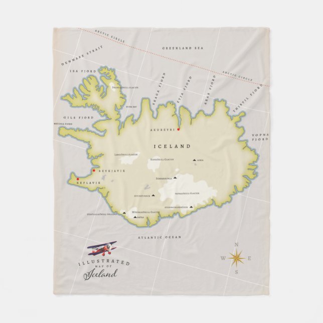 Cobertor De Velo Mapa ilustrado da Islândia (Frente)