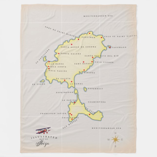 Cobertor De Velo Mapa ilustrado de Ibiza (Frente)