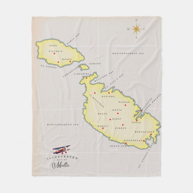 Cobertor De Velo Mapa ilustrado de Malta (Frente)