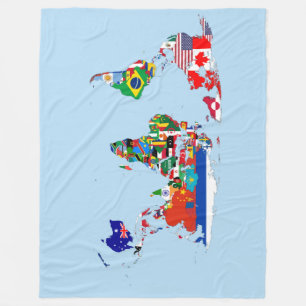 Cobertor De Velo Mapa Mundial de Flagres Fleece Blanket