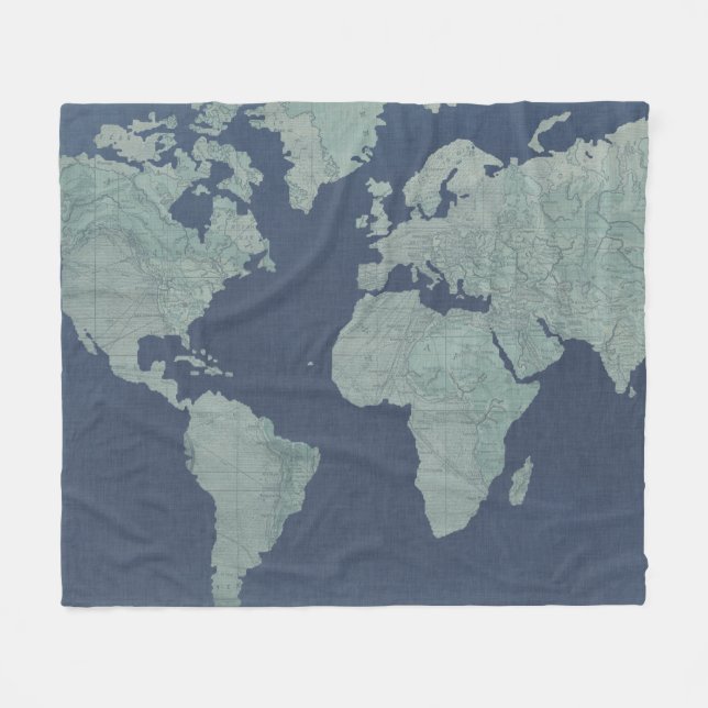 Cobertor De Velo Mapa Mundial de Linen Azul (Frente (Horizontal))