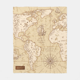 Cobertor De Velo Mapa Mundial Vintage com Nome