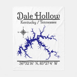 Cobertor De Velo Mapa Náutico do Lago Dale Hollow Kentucky Tennesse