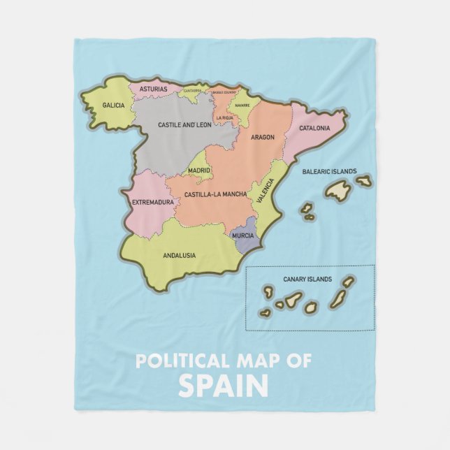 Cobertor De Velo Mapa político da Espanha. Ímã (Frente)