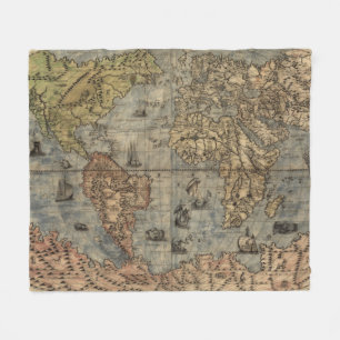 Cobertor De Velo Mapa Vintage do Mundo (1565)