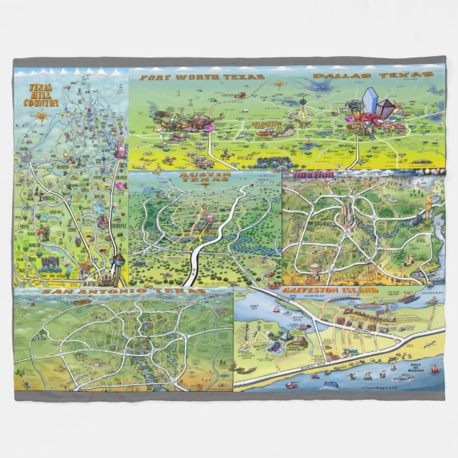 Cobertor De Velo Mapas de diversão do Texas (Frente (Horizontal))