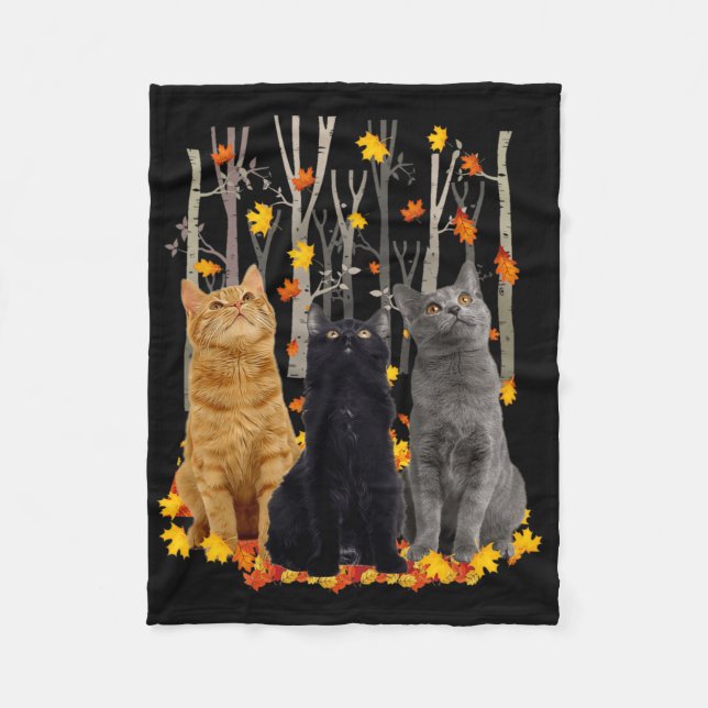 Cobertor De Velo Maple Cat Leaf Fall Hello Autumn Fun Gatinho (Frente)