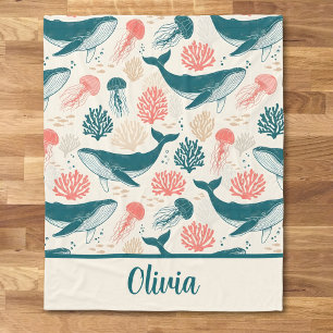 Cobertor De Velo Maravilhas do Oceano Baleia Água-viva Coral