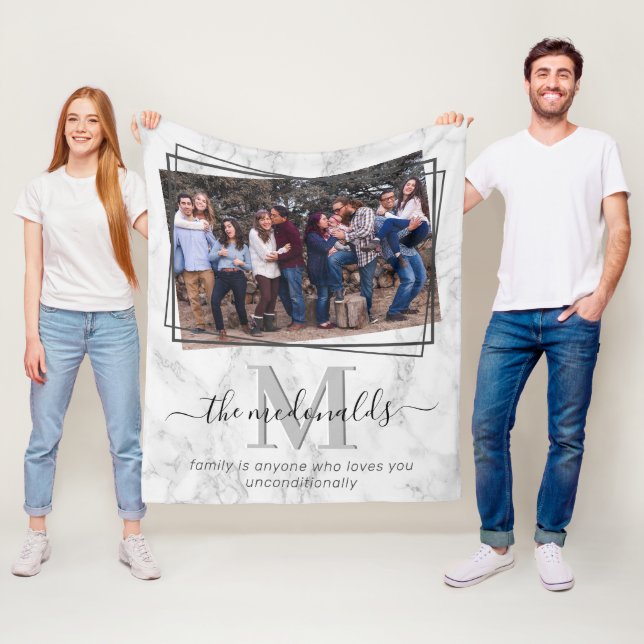 Cobertor De Velo Marble de Foto do Monograma da Família Elegante (In Situ)