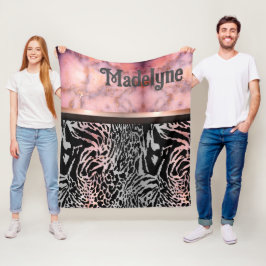 Cobertor De Velo Marble Pink Chic Tiger Safari Impressão