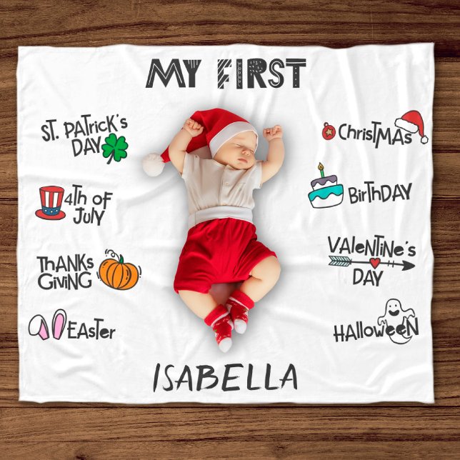 Cobertor De Velo Marco meu primeiro bebê moderno de Férias (Criador carregado)