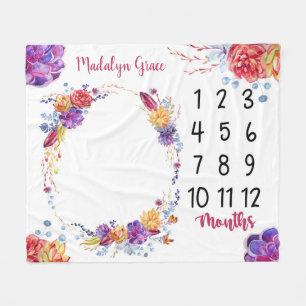 Cobertor De Velo Marco miliário floral brilhante do bebê dos