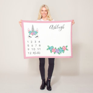 Cobertor De Velo Marco miliário mensal do bebê floral do unicórnio