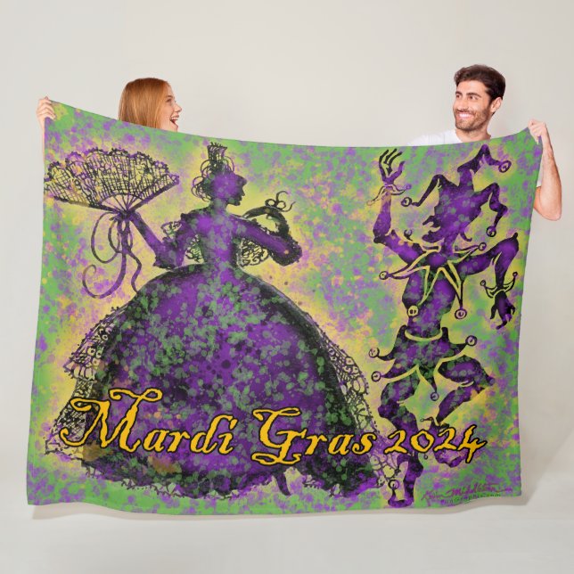Cobertor De Velo Mardi Gras 2024 Fleece Blanket (In Situ)