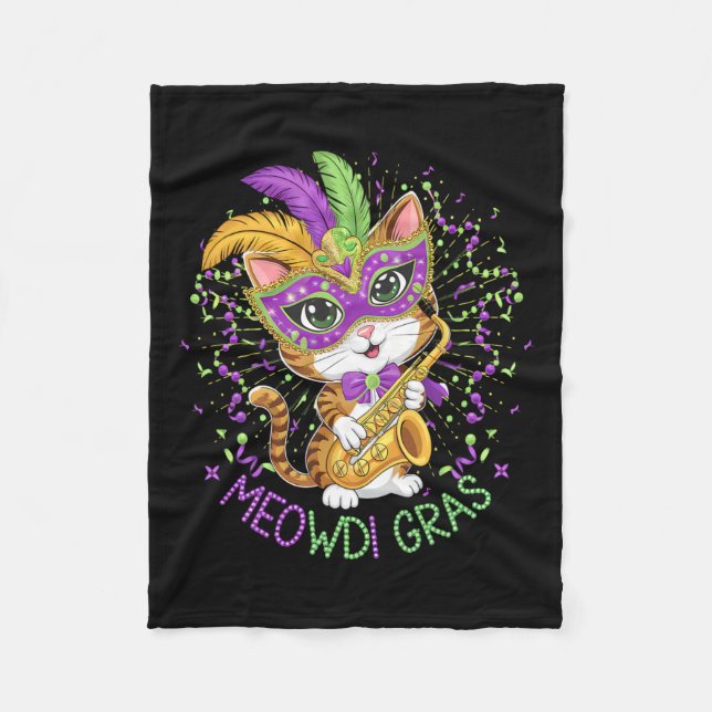 Cobertor De Velo Mardi Gras Cat Lovers (Frente)