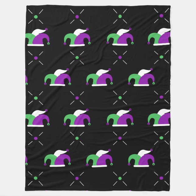Cobertor De Velo Mardi Gras Jester Hat Pattern Fleece Blanket (Frente)
