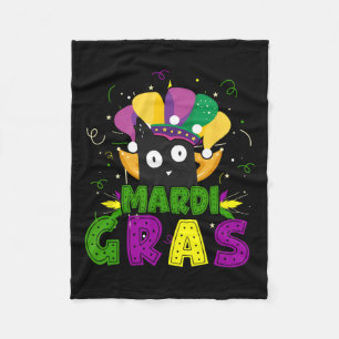 Cobertor De Velo Mardi Gras Negro Engraçado Gato Vestindo Palhaço C