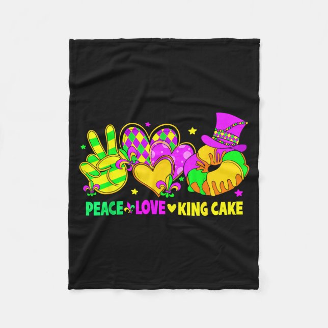 Cobertor De Velo Mardi Gras Peace Love King Cake Funny Party Carniv (Frente)
