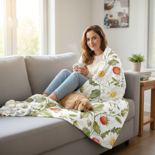 Cobertor De Velo Margaridas Morangos Padrão Floral Cottagecore