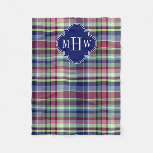Cobertor De Velo Marinho Azul Céu Borgonha Whpreppy Madras Monogram