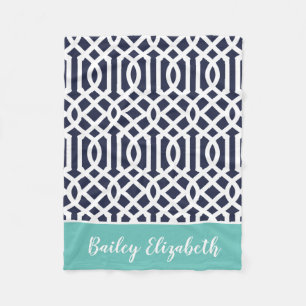 Cobertor De Velo Marinho e Aqua Trellis Monograma