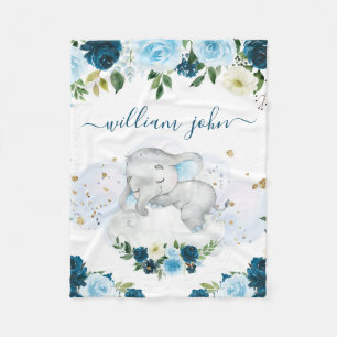 Cobertor De Velo Marinho e Creme de Bebê Elefante 