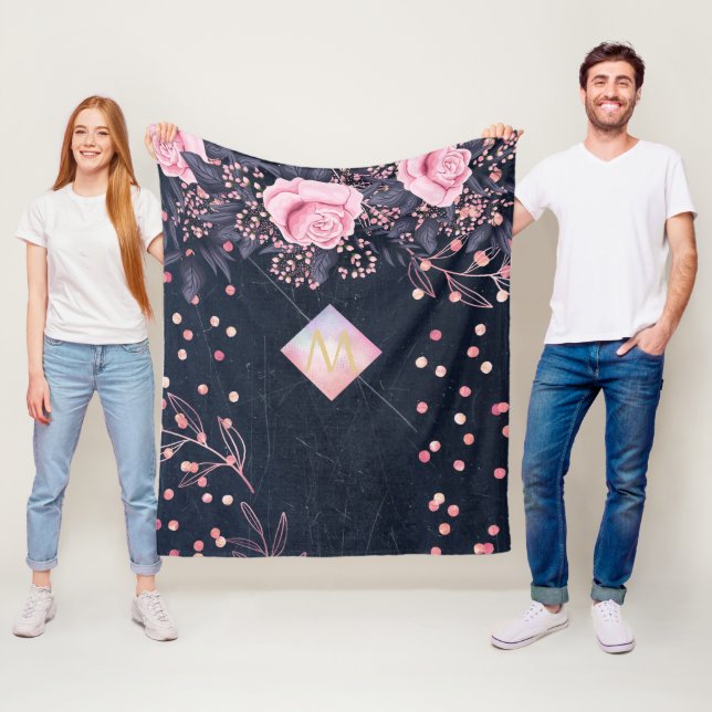 Cobertor De Velo Marinho Rosegold Monograma Oferece Girly Floral Pi (In Situ)