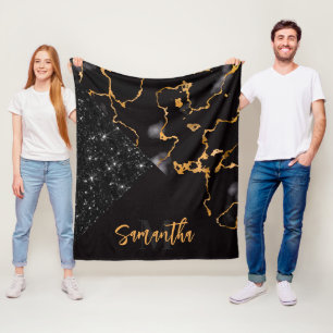 Cobertor De Velo Mármaco Negro e Glitter