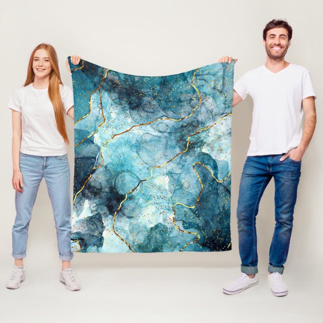 Cobertor De Velo Mármore azul e dourado (In Situ)