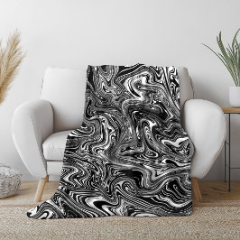 Cobertor De Velo Mármore Líquido Preto e Branco Abstrato